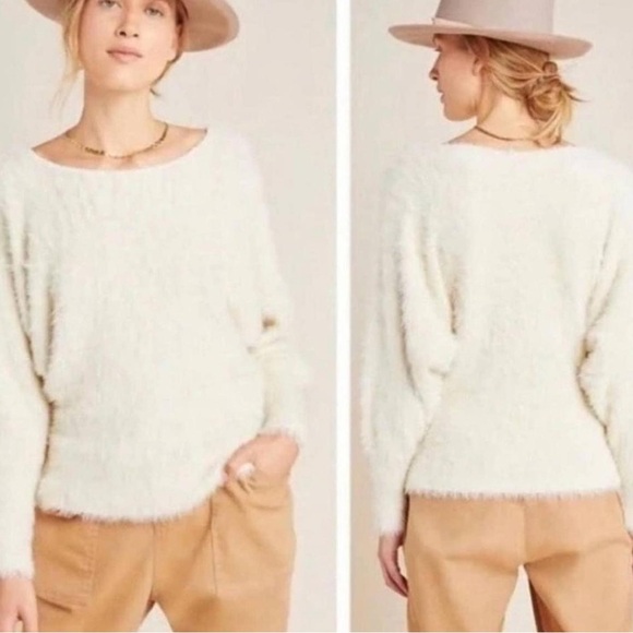 By Anthropologie Ember eyelash pullover cream off white jumper sweater - Picture 3 of 7